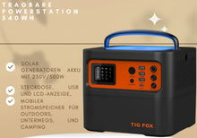 Laden Sie das Bild in den Galerie-Viewer, Powerstation für 12 Volt und 230 Volt. 540Wh Lithium Batterie 150.000 mAh,  230V Wechselstromsteckdose mit reiner Sinuswelle für Camping im Freien