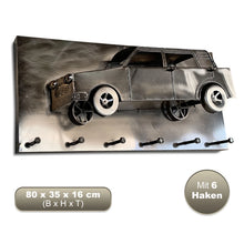 Laden Sie das Bild in den Galerie-Viewer, Kunst aus Stahl. (3D) Oldtimer-Wandgarderoben. 80 cm. Hakenleiste Paneel 80x35x16cm 4 künstlerische Modelle in Handarbeit.