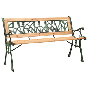 Parkbank, Gußeisen mit verschiedenen Motiven. Lackiertes Holz. Wetterfest. 122 cm Breite.