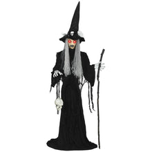 Laden Sie das Bild in den Galerie-Viewer, Animierte Halloween-Dekoration – Hexe mit Skull, LED-Augen, Sound &amp; Bewegung, 170 cm