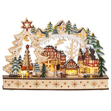 Laden Sie das Bild in den Galerie-Viewer, Weihnachtsdorf im Winterwunderland, 20 LED-Lichter, mehrschichtig, Naturholz, 45 x 12 x 30 cm