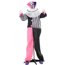 Laden Sie das Bild in den Galerie-Viewer, Halloween Dekoration Stehender Clown 173cm mit LED-Lichter Soundeffekt, pink und lila