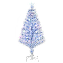 Laden Sie das Bild in den Galerie-Viewer, Künstlicher Weihnachtsbaum, 1,2 m, mit LED-Lichtern und Glasfaser, Weiß/Blau