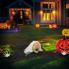 Laden Sie das Bild in den Galerie-Viewer, Animierte Halloween-Dekoration – Kriechende Zombie-Oma mit LED-Augen &amp; Sound, 183 cm