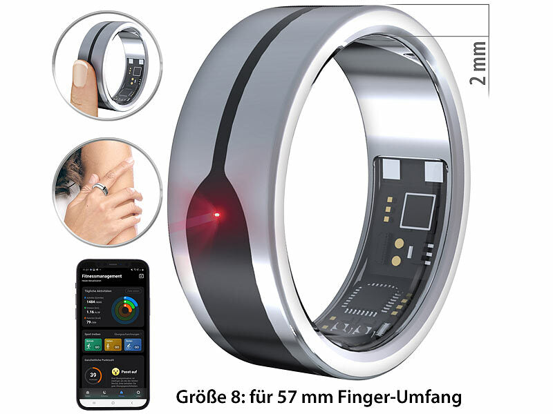 Neuestes High-Tech Produkt: Fingerring-Fitness-Tracker in Gold oder Silber: Stilvolle Gesundheitsüberwachung.