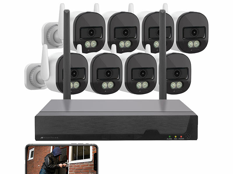 Kamera-Überwachungssystem mit 8 WLAN-Internetkameras Full-HD-Auflösung 1.920 x 1.080 Pixel (1080p)