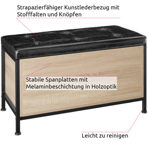Sitztruhe aus Holz. Industrial. 81,5 x 41,5 x 50,5 cm. Mit Stauraum, Sitztruhe, Sitzhocker mit Polsterung.