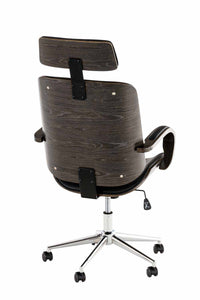 Designer-Bürostuhl DYTON Chefsessel Leder mit grauer Holz-Kombination