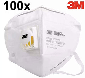 Atemschutzmaske Original 3M 9502V+ (KN95) mit Nasenclip. Befestigung um den Kopf.