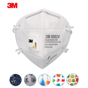 Atemschutzmaske Original 3M 9502V+ (KN95) mit Nasenclip. Befestigung um den Kopf.