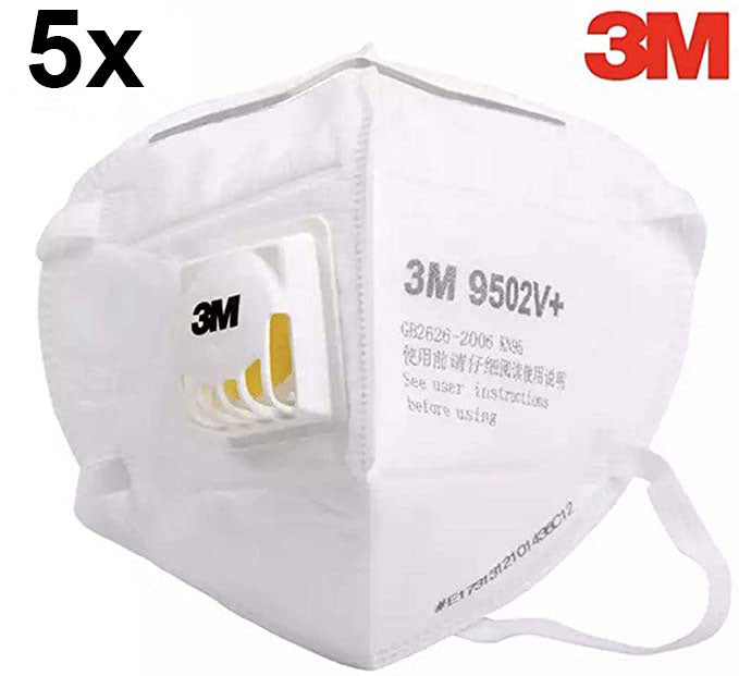 Atemschutzmaske Original 3M 9502V+ (KN95) mit Nasenclip. Befestigung um den Kopf.