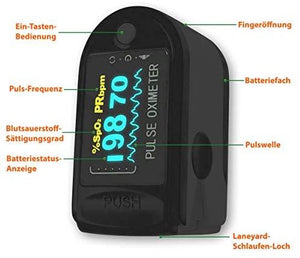 Finger-Sauerstoffprüfer Pulsmessgerät Pulsoximeter SpO2 Oximeter Blut Sauerstoff LED OLED Display, Farben:Schwarz