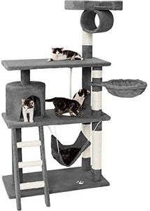 Katzen Kratzbaum mit vielen Kuschel- und Spielmöglichkeiten, 141cm hoch, extra breit - Diverse Farben -
