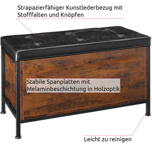 Sitztruhe aus Holz. Industrial. 81,5 x 41,5 x 50,5 cm. Mit Stauraum, Sitztruhe, Sitzhocker mit Polsterung.