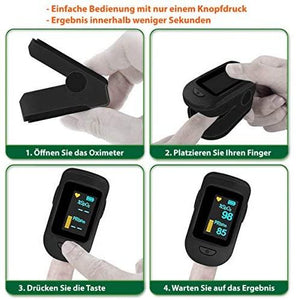 Finger-Sauerstoffprüfer Pulsmessgerät Pulsoximeter SpO2 Oximeter Blut Sauerstoff LED OLED Display, Farben:Schwarz