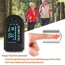 Laden Sie das Bild in den Galerie-Viewer, Finger-Sauerstoffprüfer Pulsmessgerät Pulsoximeter SpO2 Oximeter Blut Sauerstoff LED OLED Display, Farben:Schwarz