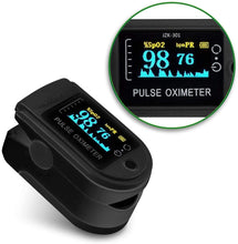Laden Sie das Bild in den Galerie-Viewer, Finger-Sauerstoffprüfer Pulsmessgerät Pulsoximeter SpO2 Oximeter Blut Sauerstoff LED OLED Display, Farben:Schwarz