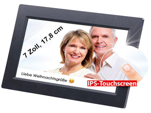 Digitaler Bilderrahmen Internet-Anschluss: WLAN-Bilderrahmen mit 25,7-cm-IPS-Touchscreen & weltweitem Bild-Upload
