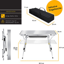 Laden Sie das Bild in den Galerie-Viewer, Campingtisch faltbar Klapptisch Camping Tisch mit Aluminiumrahmen Aufrollbare Tischplatte Falttisch klappbar Höhenverstellung inkl. Tragetasche mit Trageband 90 x 53cm - bis 30 kg