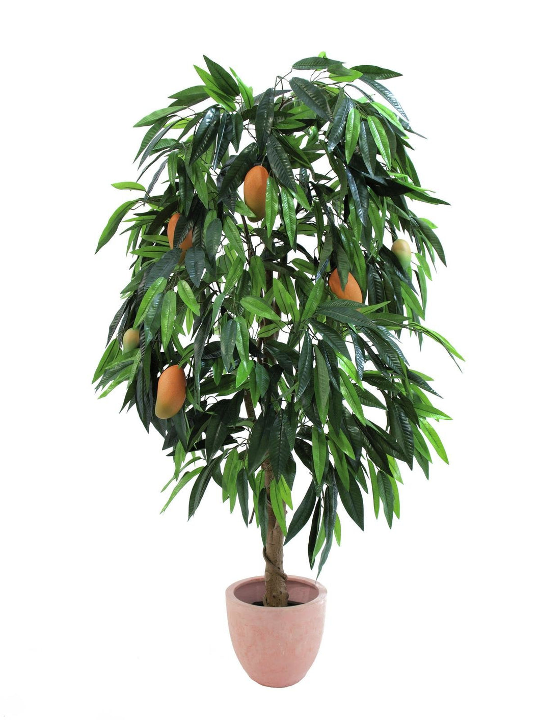 Künstlicher Mango-Baum mit Früchten, Seidenblättern und Naturstämmen. 165 cm. Pflegefrei.