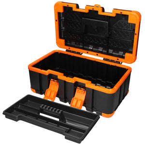 Werkzeugkiste schwarz-orange mit Zwischenfach.  50 x 30 cm