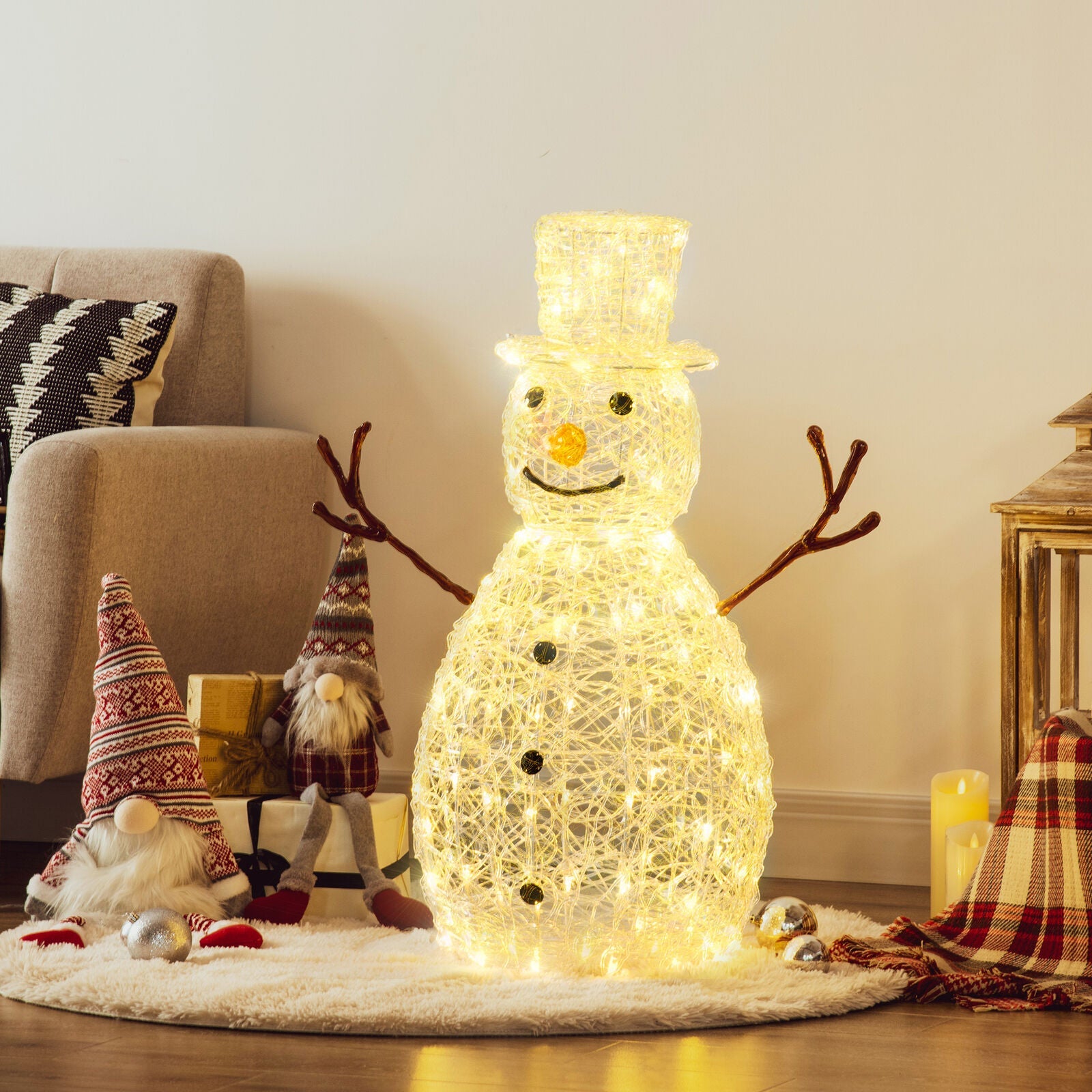 Schneemann Weihnachtsdeko mit LED-Beleuchtung warmweiß, 90cm – Premium Box GmbH