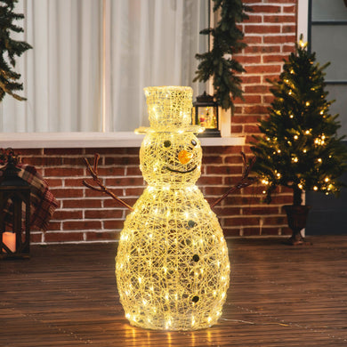 Schneemann Weihnachtsdeko mit LED-Beleuchtung warmweiß, 90cm