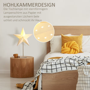 Tischlampe Weihnachtsstern Lampe Papierstern Lampe Leuchtstern weiß+gold, 71cm hoch