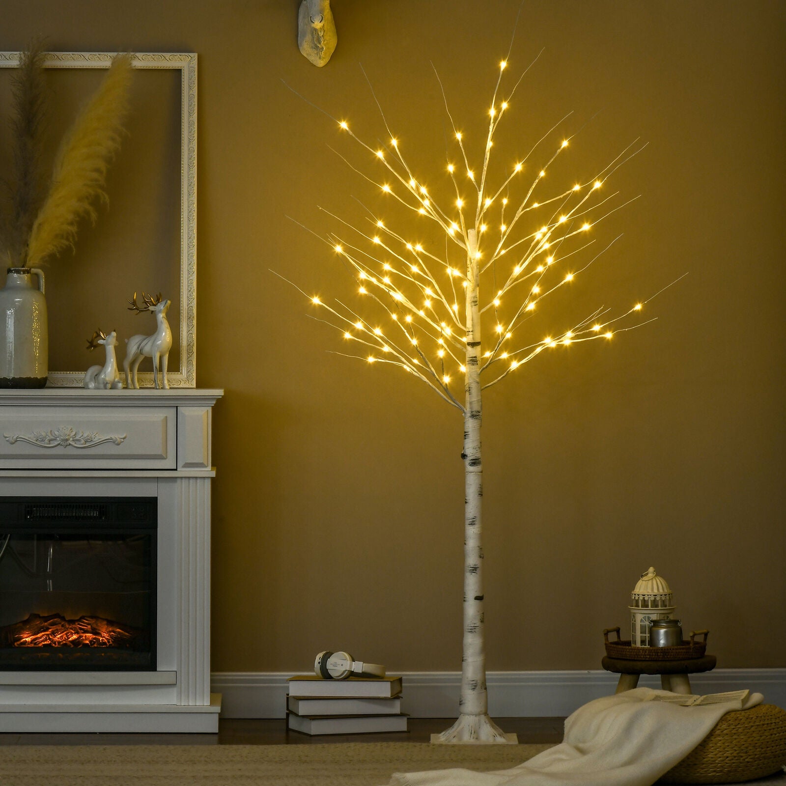 Birkenbaum Weihnachtsdeko mit LED-Beleuchtung warmweiß, 150cm – Premium Box GmbH