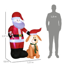 Laden Sie das Bild in den Galerie-Viewer, Aufblasbarer Weihnachtsmann mit Hund, 157cm mit LED-Beleuchtung. Weihnachten Deko Luftfigur