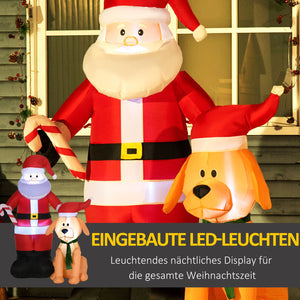 Aufblasbarer Weihnachtsmann mit Hund, 157cm mit LED-Beleuchtung. Weihnachten Deko Luftfigur