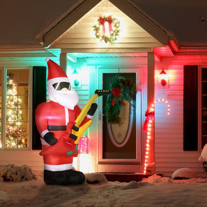 Aufblasbarer Weihnachtsmann mit Gitarre, 215cm mit LED-Beleuchtung. Weihnachten Deko Luftfigur