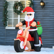 Laden Sie das Bild in den Galerie-Viewer, Aufblasbarer Weihnachtsmann auf Motorrad, 150 cm mit LED-Beleuchtung. Weihnachten Deko Luftfigur