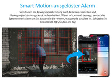 Laden Sie das Bild in den Galerie-Viewer, Überwachungskamera 4x Livebild Kamera Set mit 31 cm Monitor. 5 Megapixel. Schwenkbar. App.