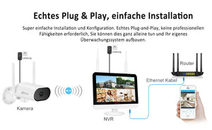 Überwachungskamera 4x Livebild Kamera Set mit 31 cm Monitor. 5 Megapixel. Schwenkbar. App.