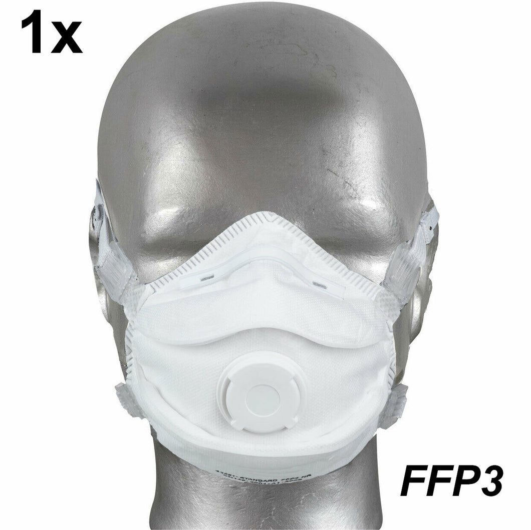 Atemschutzmaske extrem. Schutzklasse FFP3. Mit Ventil und Nasenclip.