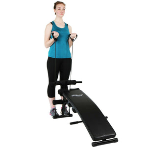 Sit-Up Bank Bauchtrainer Trainingsbank Fitness Rückentrainer mit 2 Seilen und 2 Hanteln.
