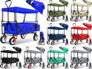 Bollerwagen faltbar mit Dach Handwagen Transportkarre Gerätewagen | inkl. 2 Netztaschen und Außentasche | Mit Vorderrad-Bremse | klappbar | Vollgummi-Reifen