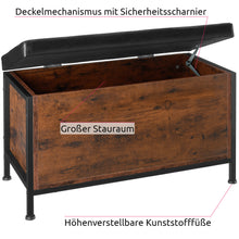 Laden Sie das Bild in den Galerie-Viewer, Sitztruhe aus Holz. Industrial. 81,5 x 41,5 x 50,5 cm. Mit Stauraum, Sitztruhe, Sitzhocker mit Polsterung.