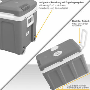 40 Liter Kühlbox, mobile Kühltruhe, Mini-Kühlschrank 12 Volt / 230 Volt - Softrollen-Fahrwerk