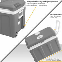 Laden Sie das Bild in den Galerie-Viewer, 24 Liter Kühlbox, mobile Kühltruhe, Mini-Kühlschrank 12 Volt / 230 Volt - Softrollen-Fahrwerk