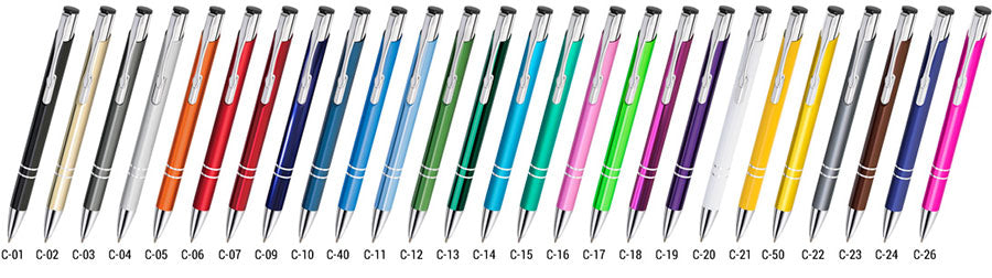 Kugelschreiber aus Vollmetall inklusive Druck Ihres Namens, Firma oder Logo. Muster gratis!