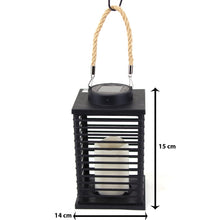 Laden Sie das Bild in den Galerie-Viewer, LED Solar Laterne mit Kerze 24cm Außen Windlicht mit Kordel