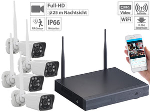 Kamera-Überwachungssystem mit 4 WLAN-Internetkameras Full-HD-Auflösung 1.920 x 1.080 Pixel (1080p)