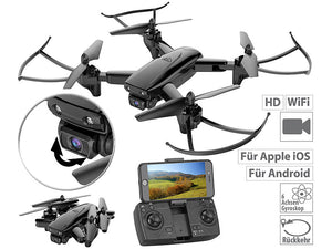 Video-Foto-Drohne: Faltbarer WiFi-FPV-Quadrocopter mit HD Kamera, Optical Flow, App (Quadrokopter)