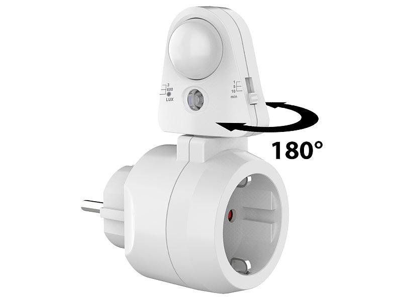 Schwenkbarer Bewegungsmelder Stecker: Steckdose mit PIR-Bewegungsmelder, 2.300 Watt Schalt-Leistung (Lichtsensor Steckdose)