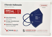 Laden Sie das Bild in den Galerie-Viewer, FFP2 Dunkelblau Atemschutzmasken Sondermodell 5-lagig. (CE2841 EN 149:2001 + A1:2009)