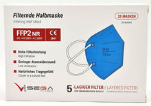 Laden Sie das Bild in den Galerie-Viewer, FFP2 Hellblau Atemschutzmasken Sondermodell 5-lagig. (CE2841 EN 149:2001 + A1:2009)