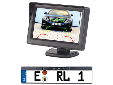 Funk-Rückfahrkamera im Nummernschild-Halter mit 10,9-cm-TFT-Monitor (Funk Rückfahrkamera Komplettsystem)