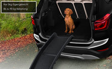 Laden Sie das Bild in den Galerie-Viewer, Hunderampe klappbar Hundetreppe Hundeautorampe Auto Kofferraumrampe für Haustiere Einstiegshilfe für Kofferraum, bis 90 kg, 156x40cm, leicht Stabil, rutschfest Hunde-Treppe, Schwarz